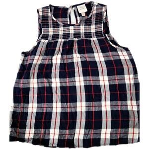 Knox Rose Sleeveless Large L Rayon Top Womens Medium Navy Blue Red White Plaid
